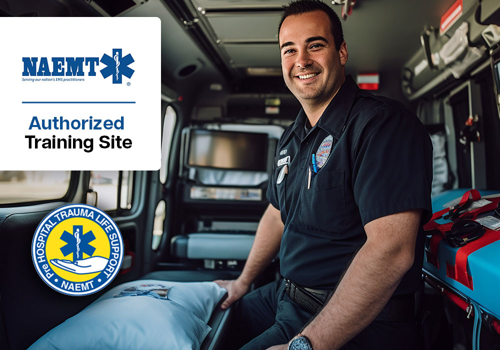 EMS Team Inside Ambulance EMS professionals smiling inside an ambulance during training